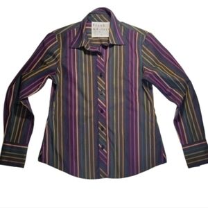 FRANK & EILEEN Classic Long Sleeve Button up gray and Rainbow Stripe shirt XS